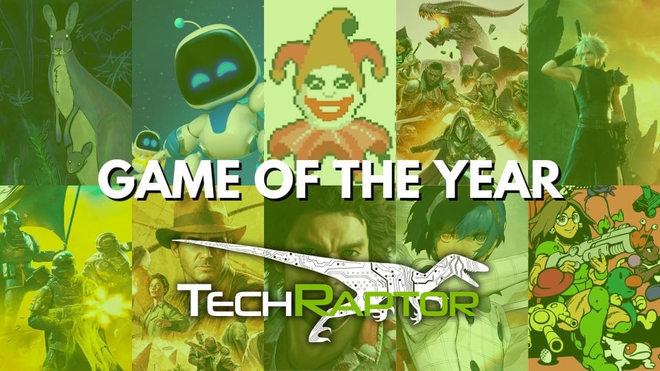 10 games highlighted in green with "GAME OF THE YEAR" in text in front of them. The TechRaptor logo is below that.