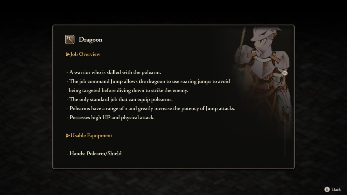 Description of a Dragoon in Final Fantasy Tactics - The Ivalice Chronicles