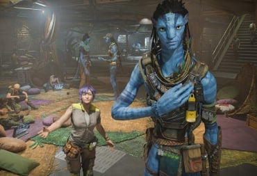 An Avatar and a character looking at the player in Avatar: Frontiers of Pandora