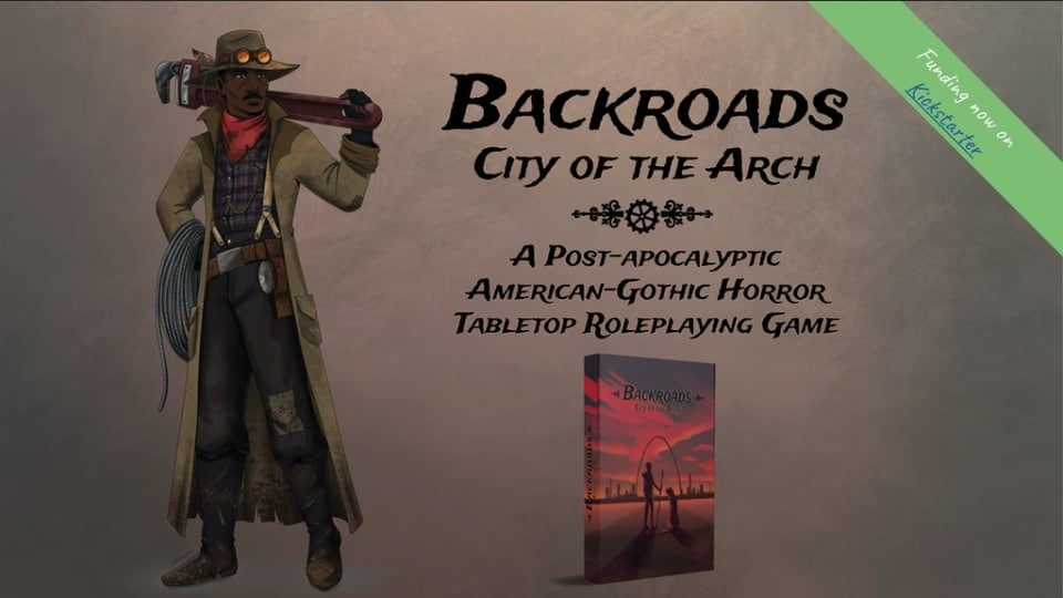 A man in a duster coat, goggles, and a rifle.