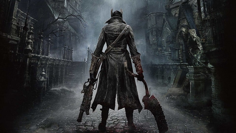 A rear view of the Hunter in Bloodborne artwork