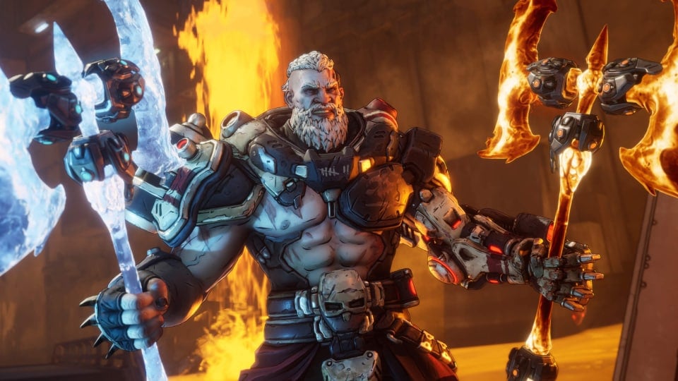 Amon holding his axes in Borderlands 4
