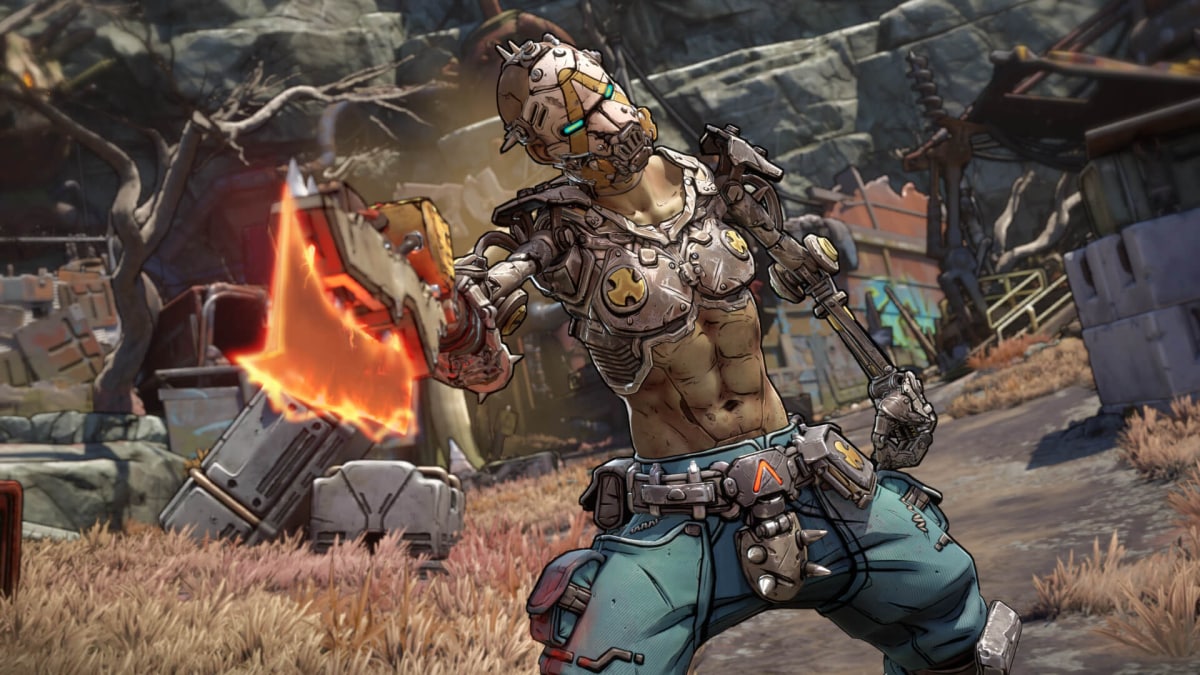A Psycho enemy pointing his weapon at the screen in Borderlands 4