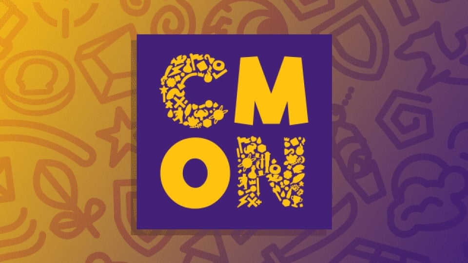 The logo CMON in stylized yellow and purple text on a similarly stylized background.