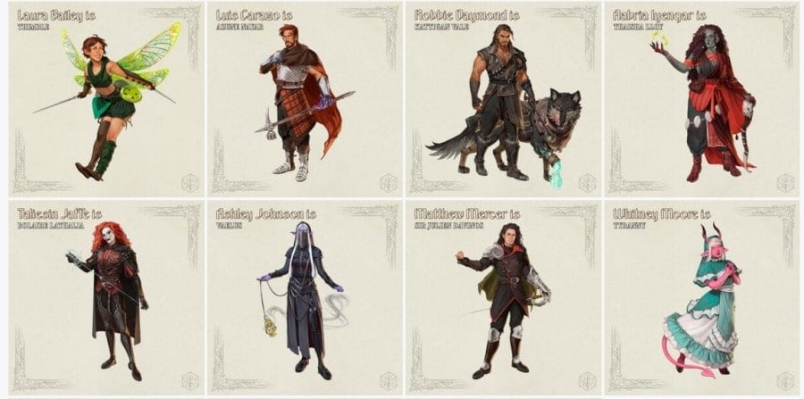 Eight profiles of fantasy characters including a pixie, orcs, elves, and tieflings.