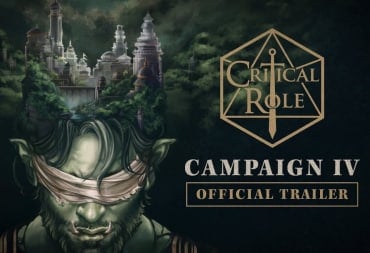 A profile image of a blindfolded orc, a city forming out of the top of his head. The Critical Role logo is visible to the right with text "Campaign 4 Official Trailer" in white letters.