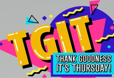 A promo logo titled "TGIT" done in stylized yellow, pink, purple, and blue.