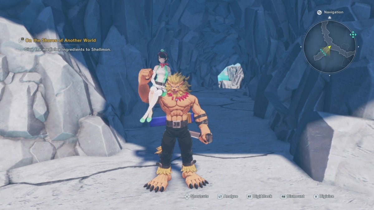 The player rides on Leomon in Digimon Story: Time Stranger
