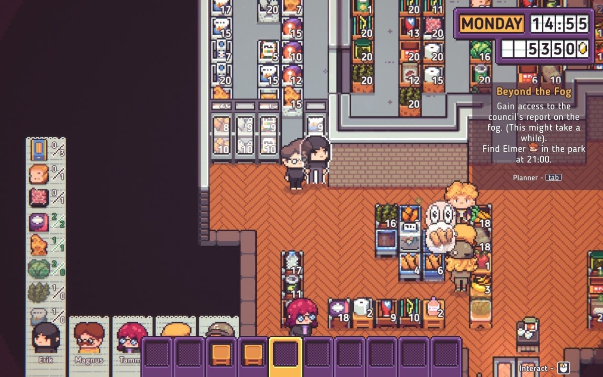 Discounty screenshot showing two people standing near a corner in a busy super market