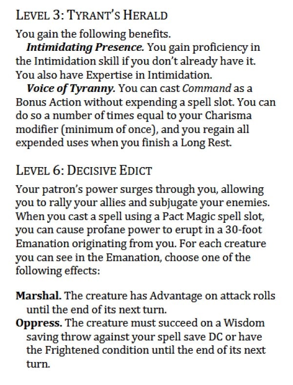 A screenshot of text describing the Sorcerer King Warlock.