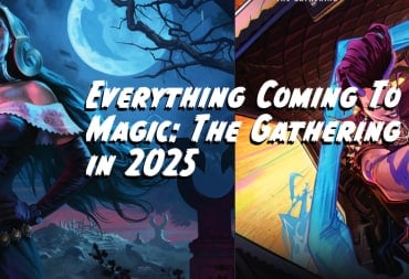 Liliana Key Art on the Left, Aetherdrift Key Art on the Right, with "Everything Coming to Magic: The Gathering in 2025" written in the centre