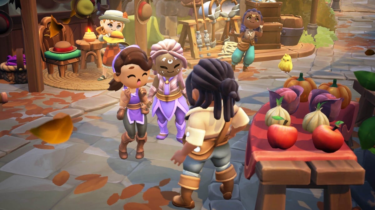 Three characters celebrating in Fae Farm