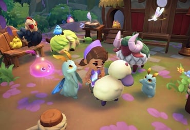 The player surrounded by cute fantasy animals in Fae Farm