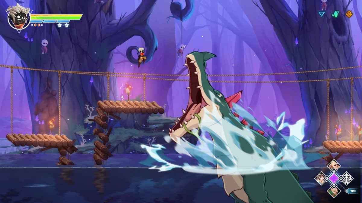 Hira fights a giant crocodile in Fallen Tear: The Ascension