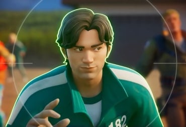 A character being targeted by Pink Team Leader wearing Young-hee's getup in Fortnite's Squid Game crossover