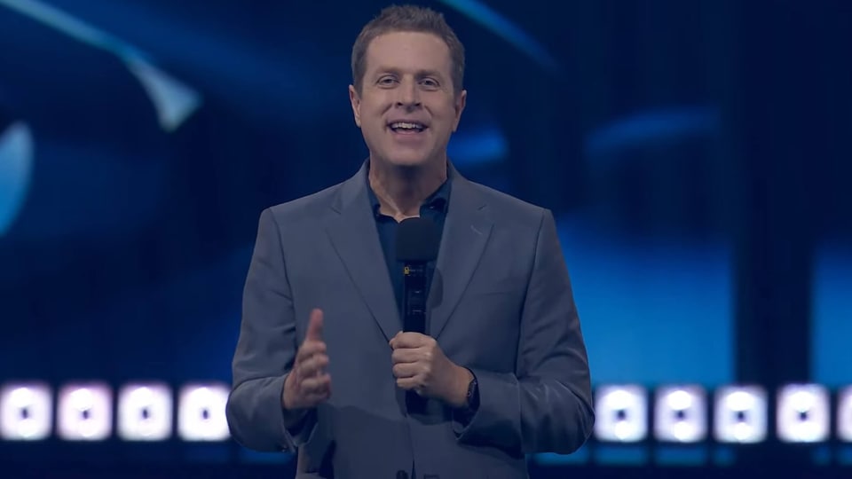 Geoff Keighley smiling at the camera during Gamescom Opening Night Live 2025