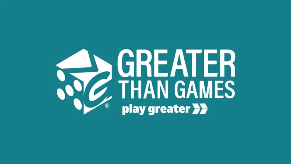 The Greater Than Games logo in white text on a blue background.