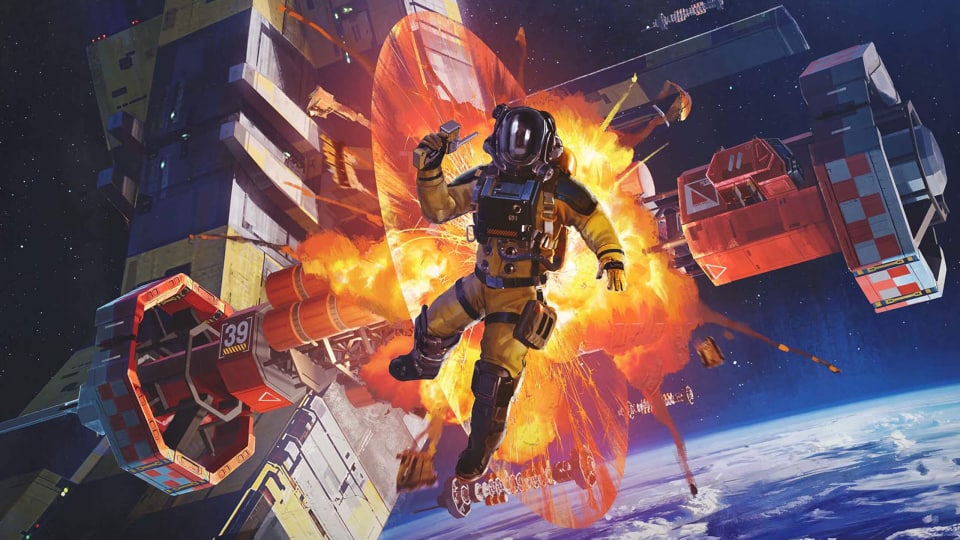 A shipbreaker being launched towards the camera in Hardspace: Shipbreaker