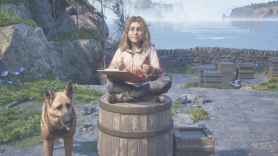 Rebecca Sitting on a Barrel in Lake Cynon with a Dog in Hell is Us