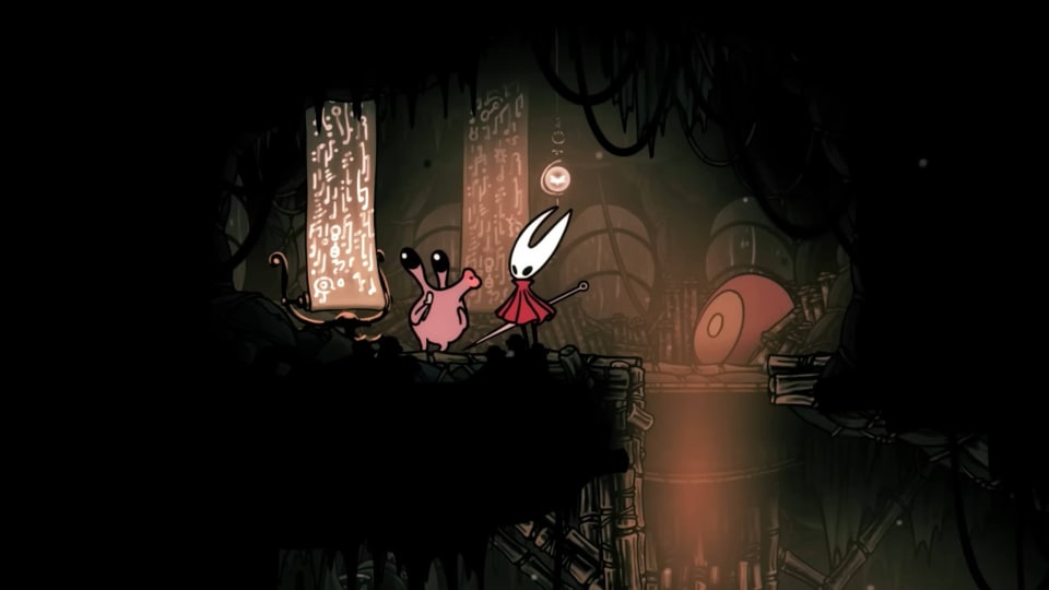 A creature moving to kiss Hornet in Hollow Knight: Silksong