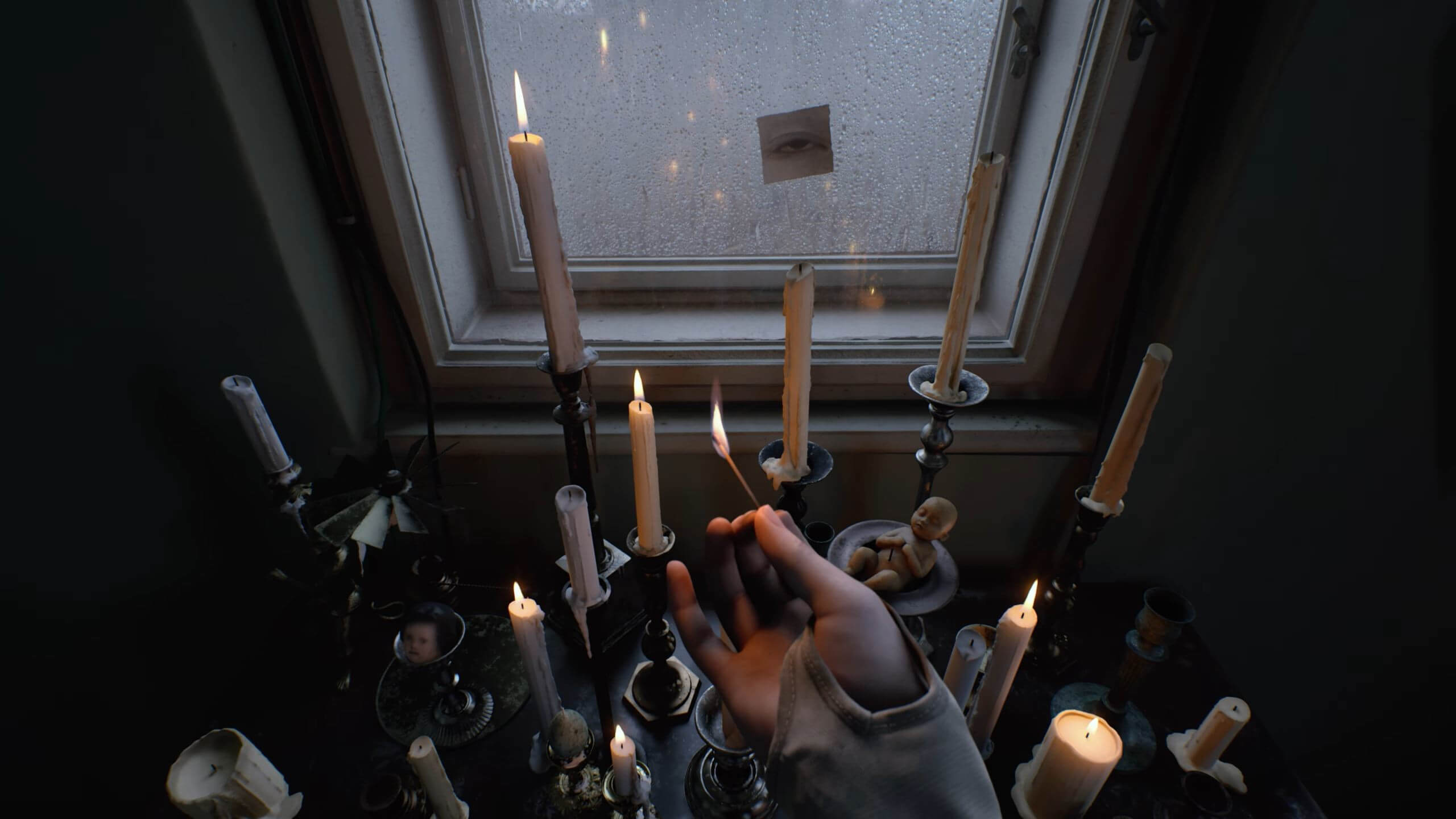 A character striking a match to light a candle in the Kojima Productions game OD