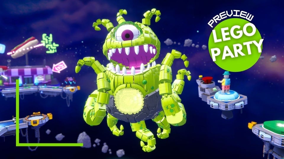 A large green tentacled alien with one eye floating in space.