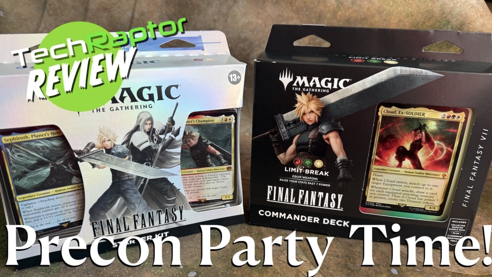 An image from our Magic The Gathering Final Fantasy review featuring a picture of the starter decks and the Cloud commander deck.