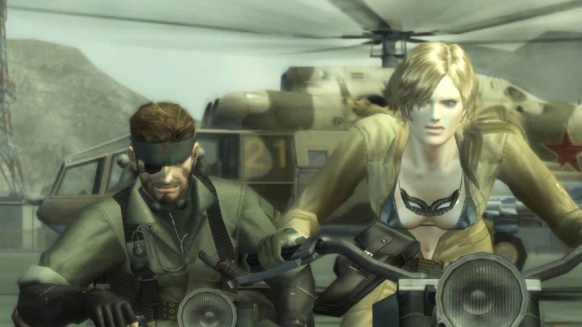 Snake and Eva riding away from the Shagohod in the Metal Gear Solid: Master Collection Vol. 1 version of Snake Eater