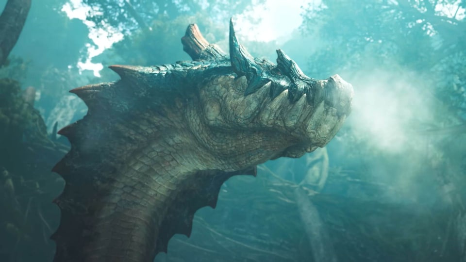 A monster rearing its head in Monster Hunter Wilds