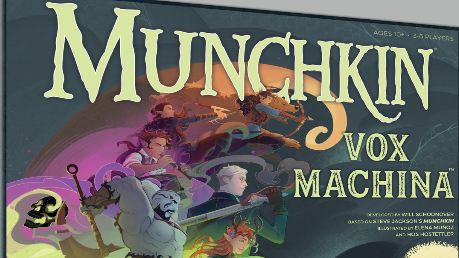 A screenshot of a game box showing a group of adventurers. The text "Munchkin Vox Machina" is visible in white text.