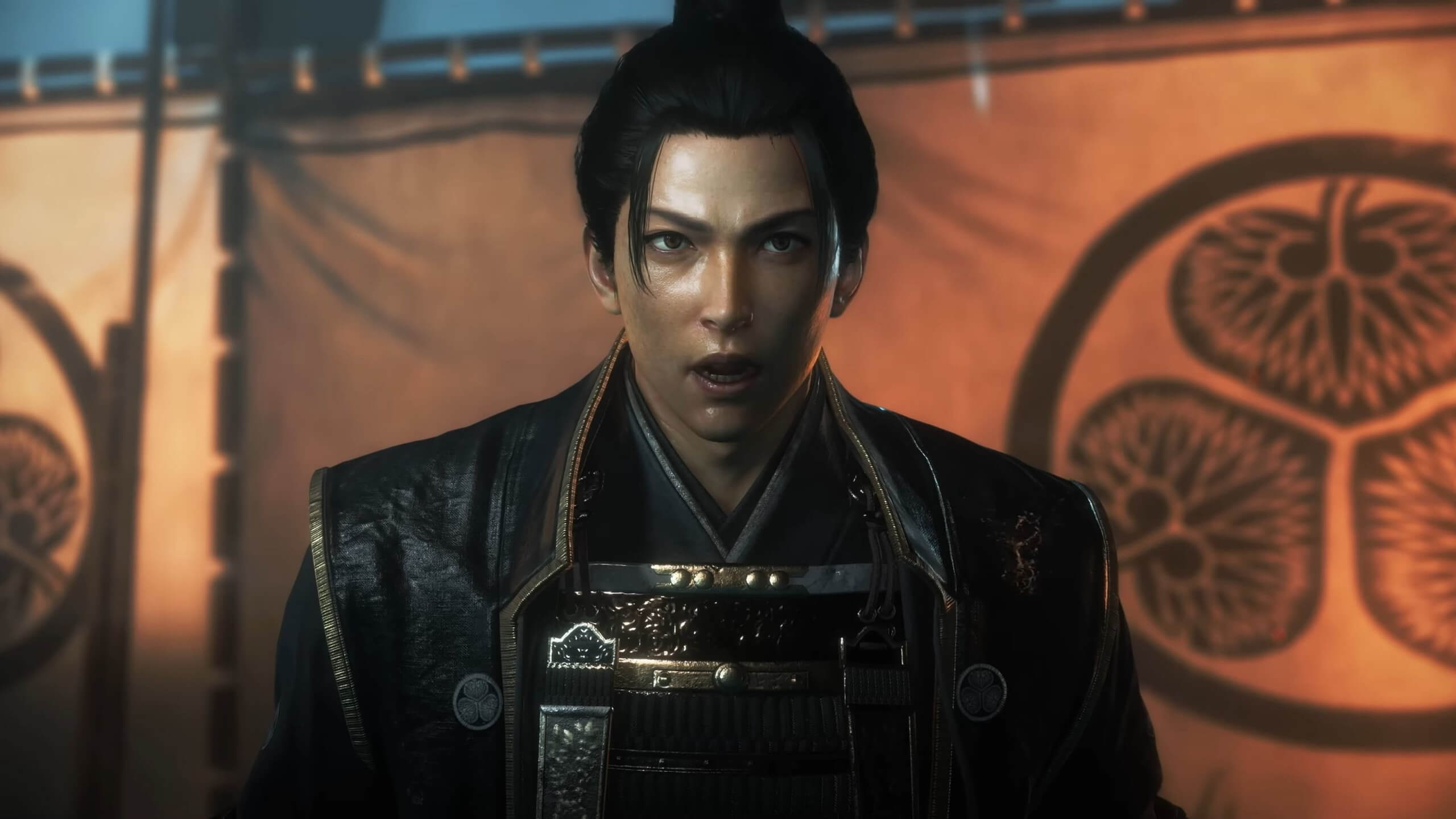 A close-up of a character's face and upper body in Nioh 3
