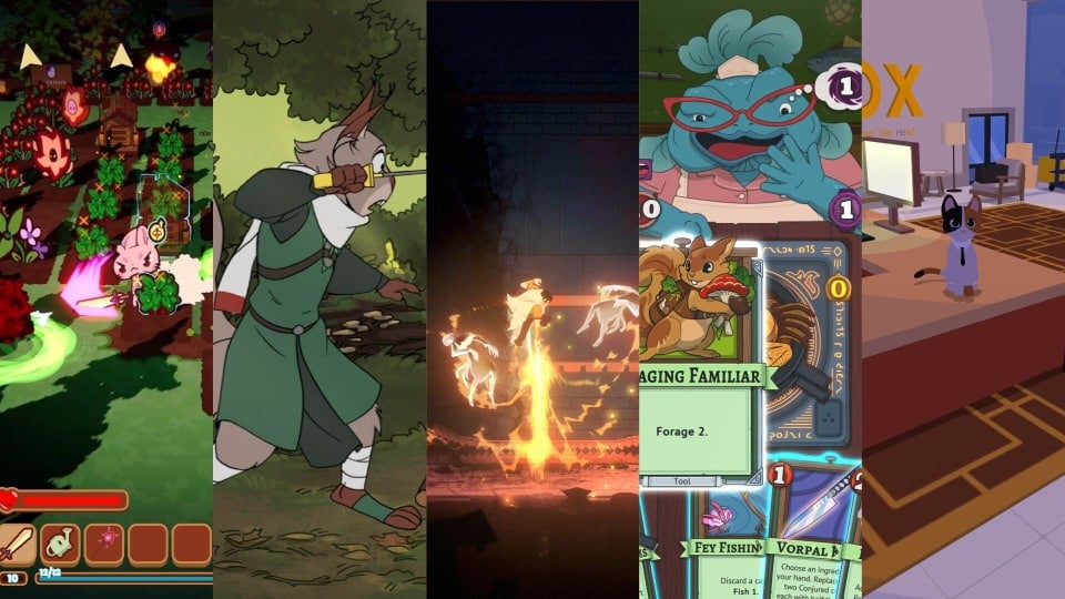 A gallery of five indie games of various genres.