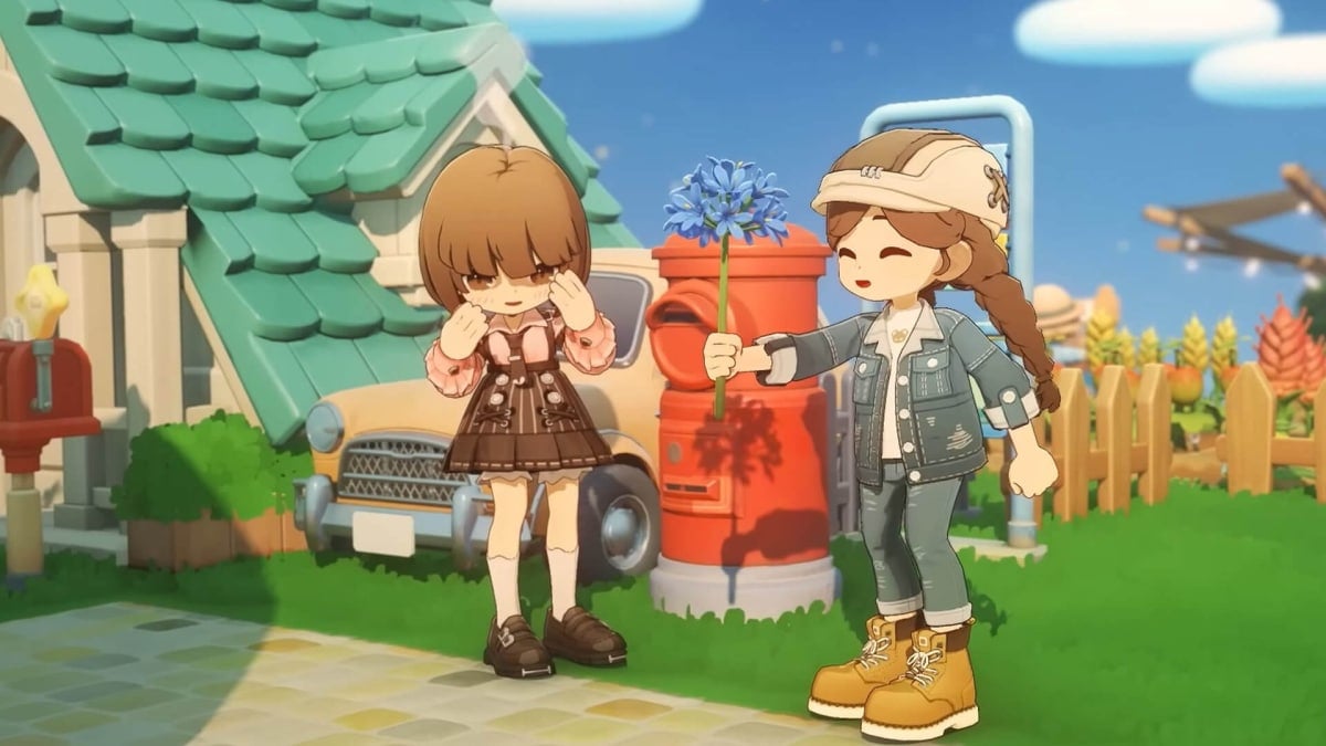 The player handing a flower to another character in Petit Planet