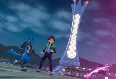 The trainer and Lucario prepare to fight a Mega Evolved Pokemon in Pokemon Legends: Z-A