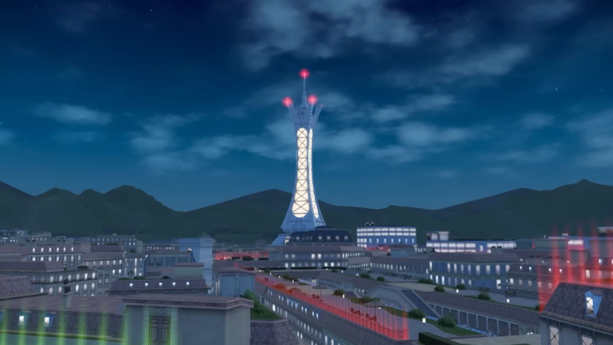 A nighttime landscape shot of Lumiose City in Pokemon Legends: Z-A