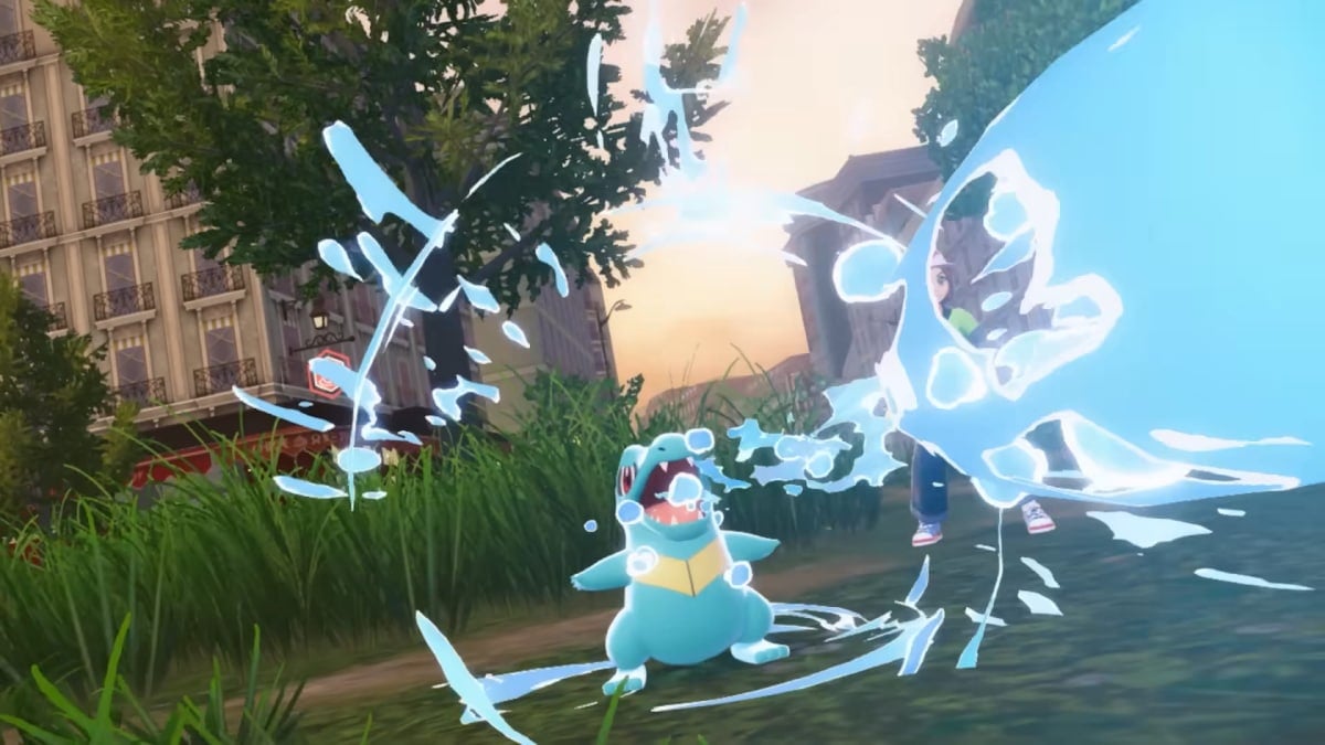 A Totodile uses Water Gun in Pokemon Legends: Z-A