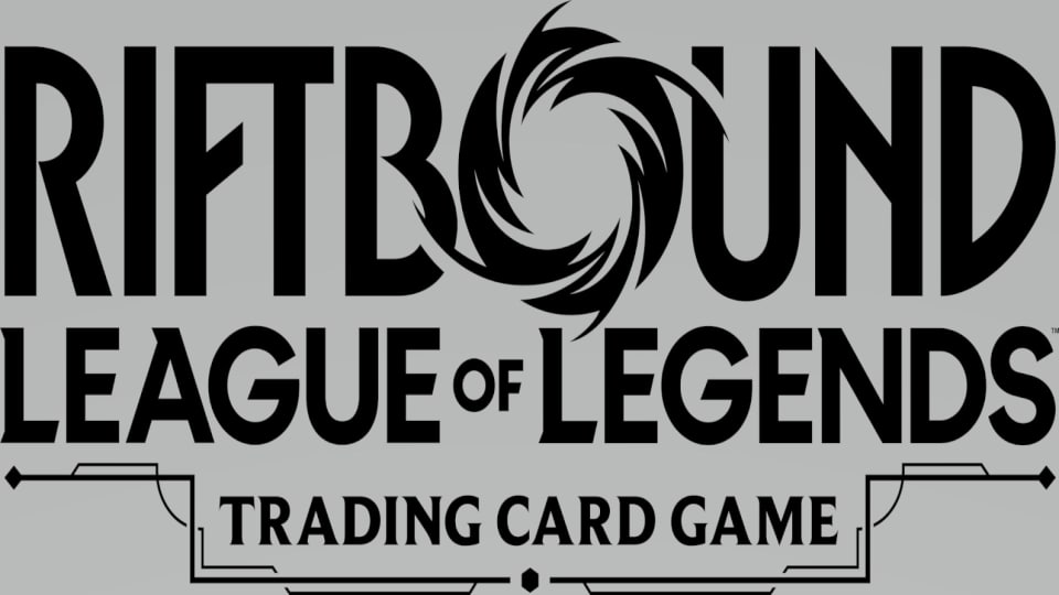 A logo in black text that reads "Riftbound League of Legends Trading Card Game"