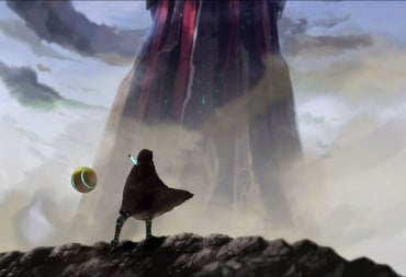 Pac-Man and Swordsman look upon a mountain in Shadow Labyrinth 