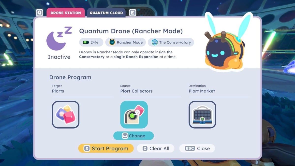 Programming a drone to sell plorts.