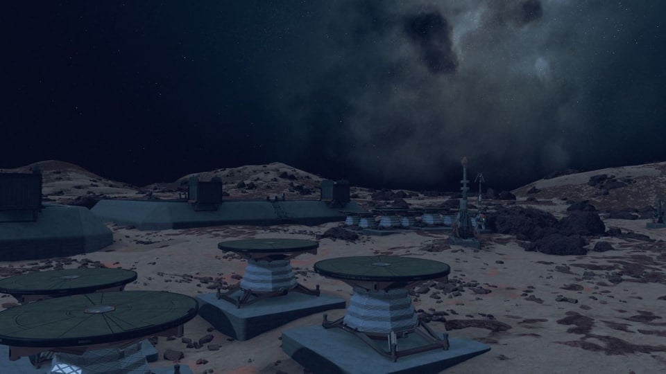 Starfield outpost in front of stars