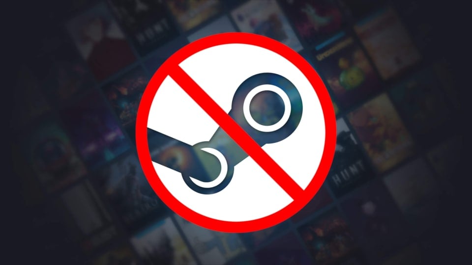 The Steam logo with a circle and a line through it, representing Steam age verification in the UK