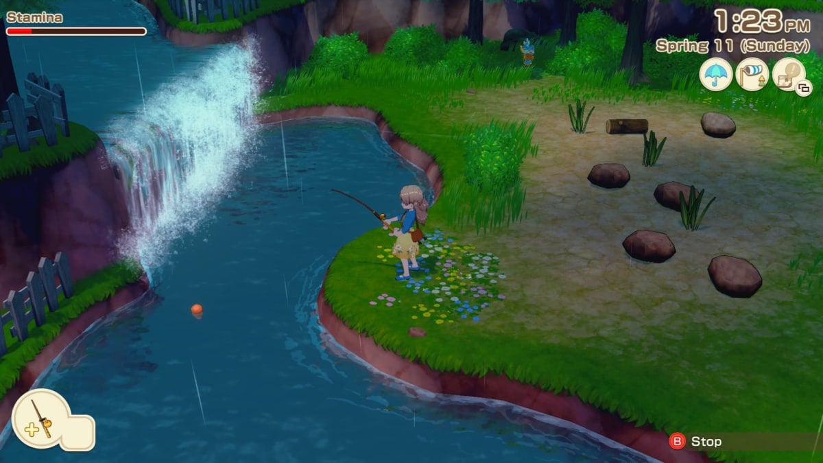 fishing in the rain in Story of Seasons Grand Bazaar