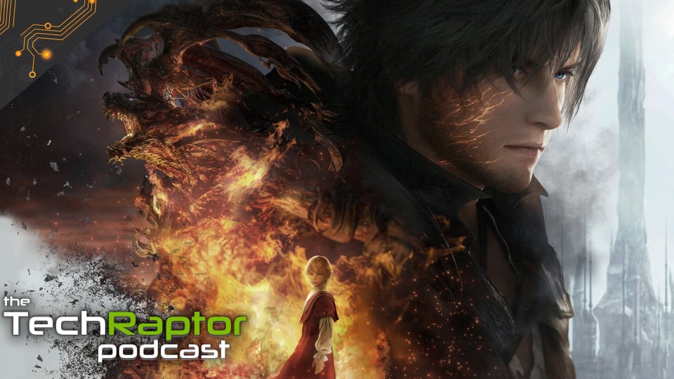 Final Fantasy XVI Key Art with TechRaptor Podcast Logo overlaid