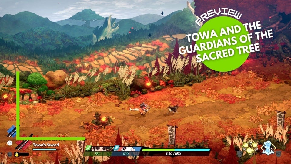 A sweeping landscape with fields in the foreground and forests in the back, with a large tree looming far away.