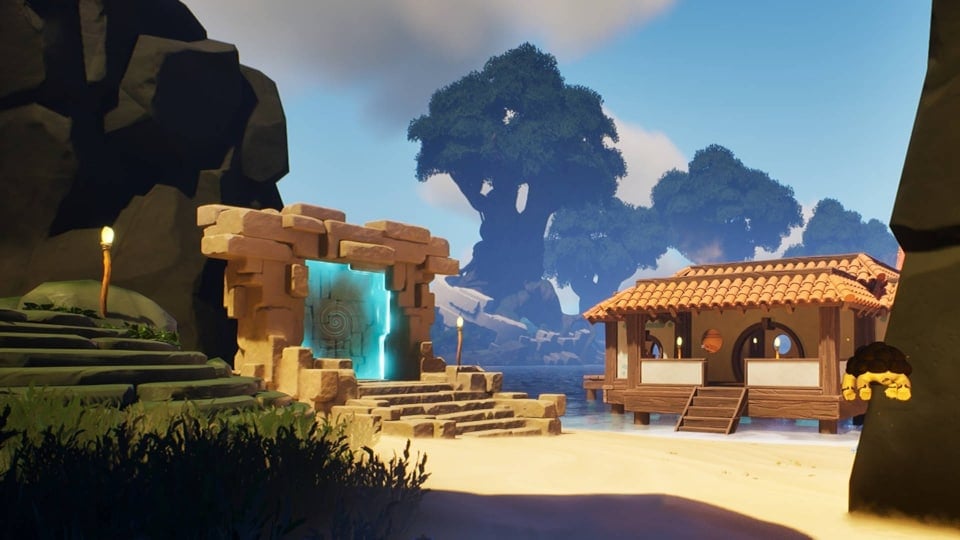 An Ancient's Gate and a Small House on a Beach in Voyagers of Nera