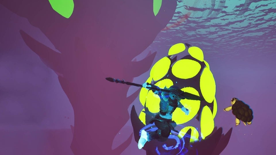 Attacking an Abyssal Spire with a Spear Underwater in Voyagers of Nera