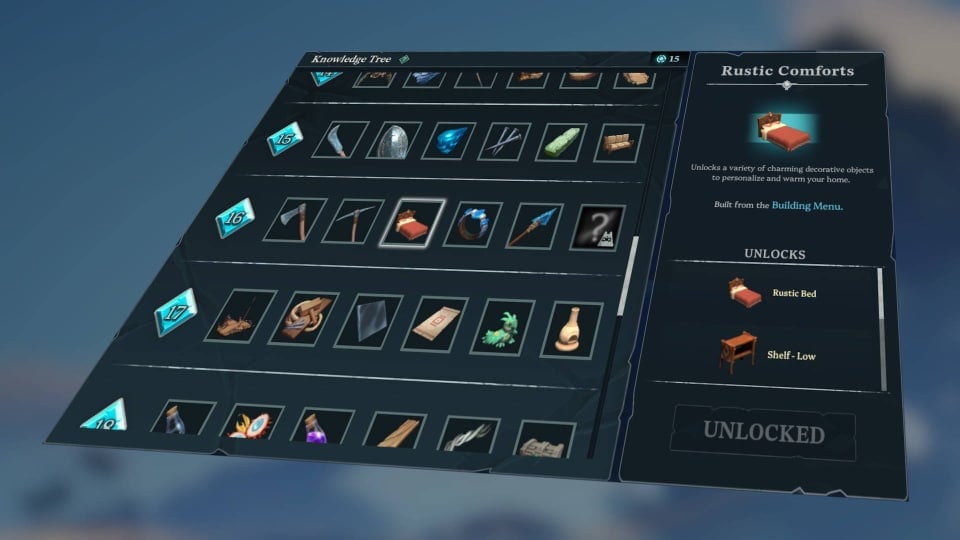 The Knowledge Tree in Voyagers of Nera at an Angle with Rustic Comforts Highlighted