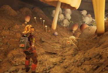 Orb Weaver Egg near a Spiderling in Grounded 2