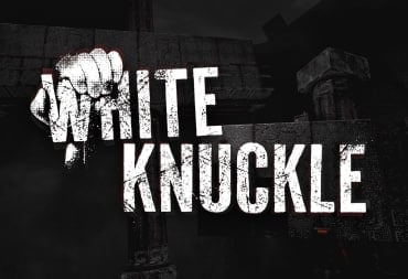 A spread-shot cover of White Knuckle, showcasing the games logo in front of a brutalist structure.
