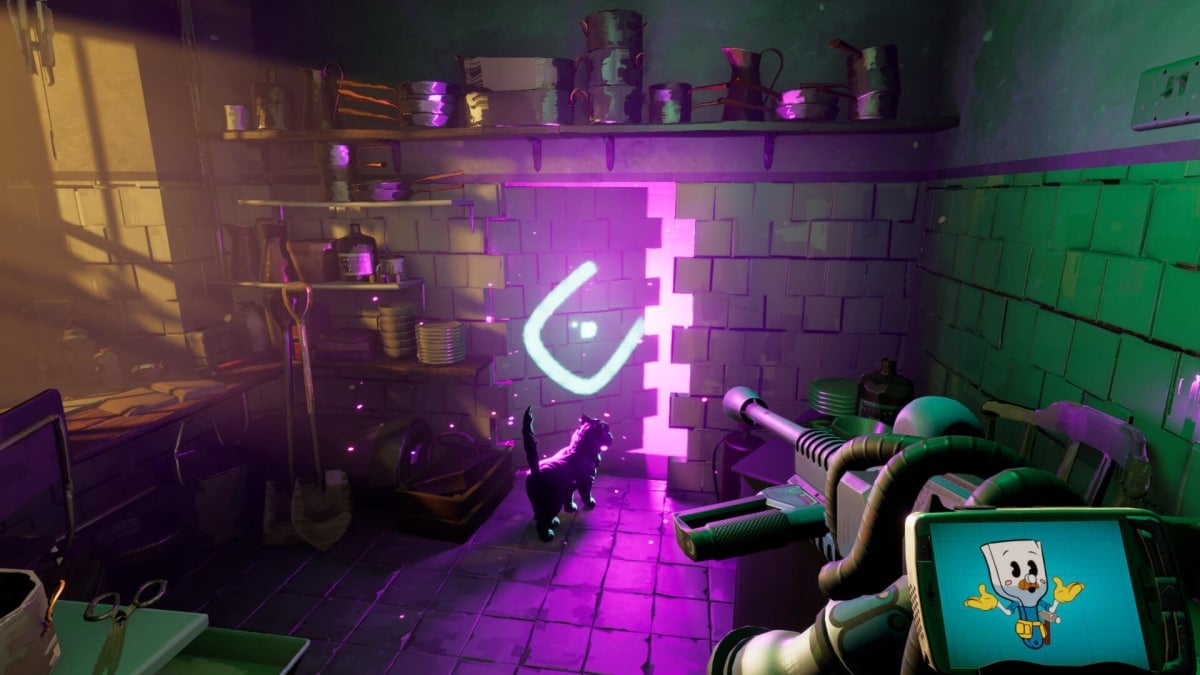 The player watching a wall magically open in the Xbox Game Pass-bound indie title There Are No Ghosts at the Grand